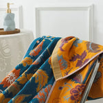 couverture bain coton fleur bleue jaune rapide absorbante machine ethnique traditionnelle