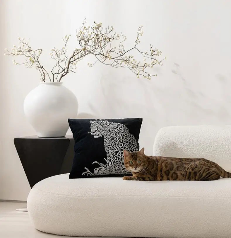 taies d'oreiller imprimées léopard noires respectueuses environnement adhésives modernes maison qualité polyester coton