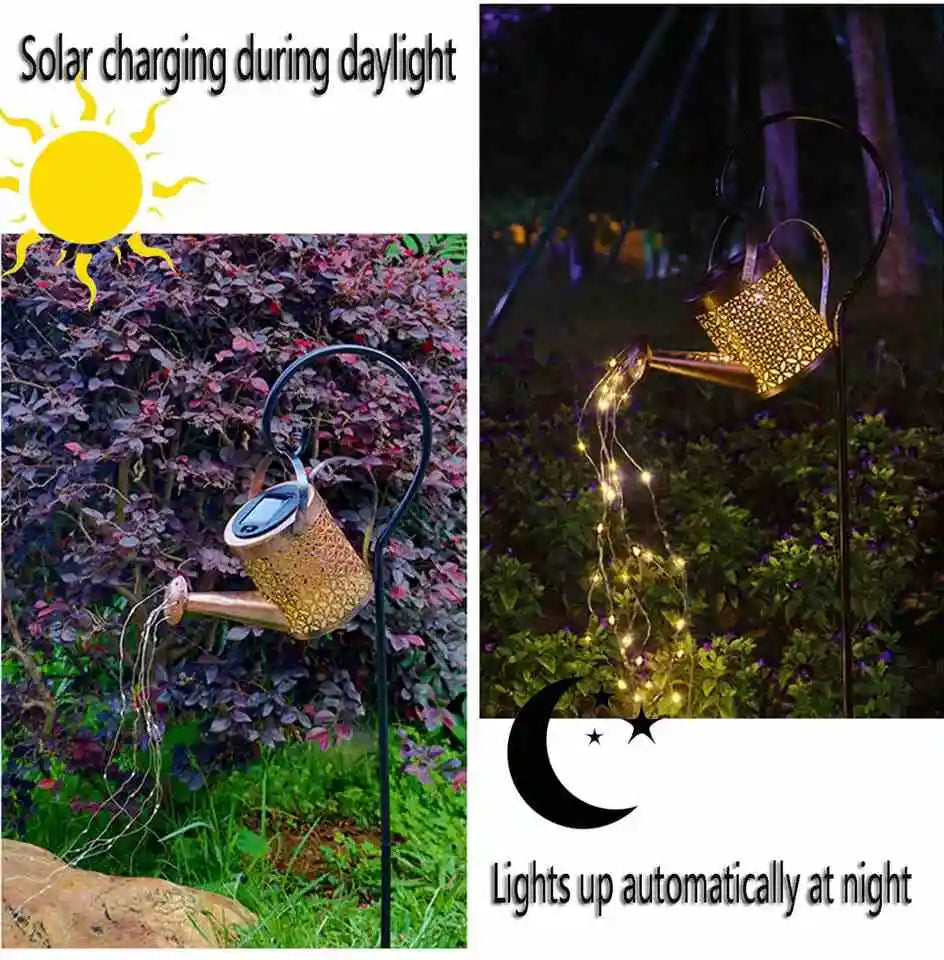 lampes solaires decoratives arrosoir bronze lumiere jaune ajourée rustiqueextérieur led ip65