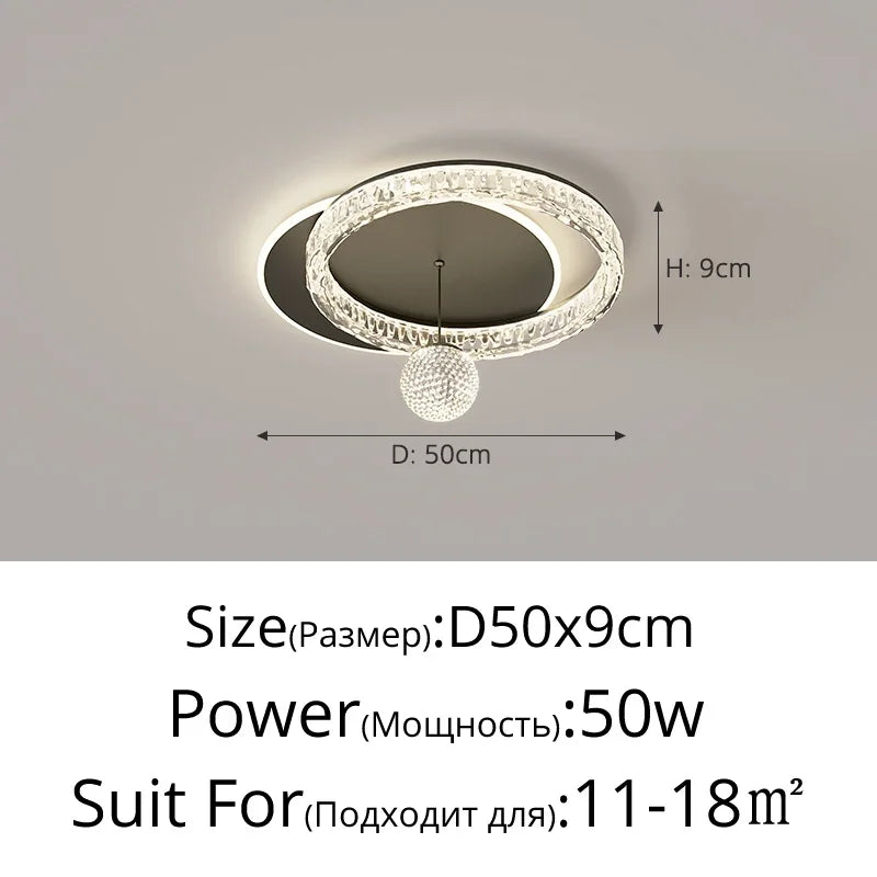 plafonnier led moderne noir doré blanc cristaux élégant boule lumineuse