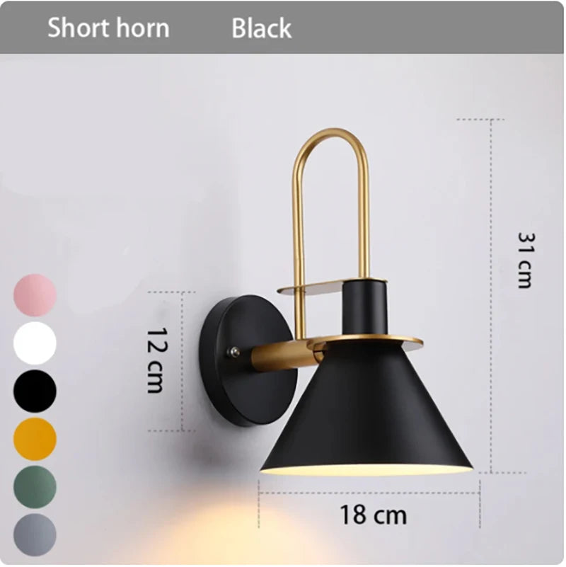 lampe murale moderne conique vis fixation noir blanc rose bleu marine jaune gris minimaliste
