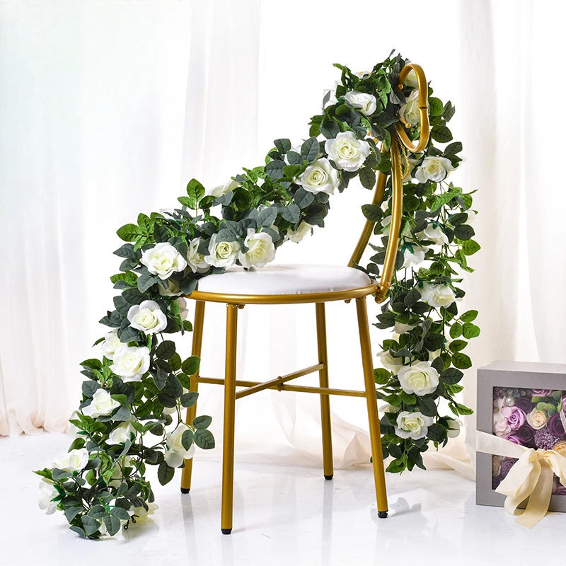 guirlande artificielle roses vigne feuilles vertes extérieur mariage anniversaire décoration romantique 220cm