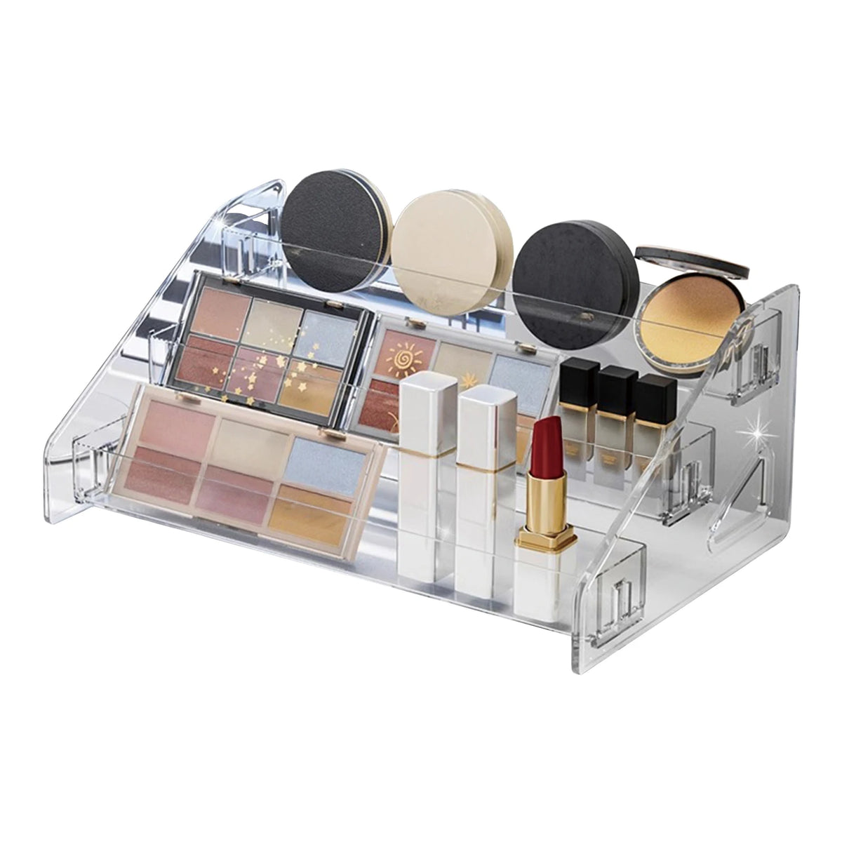organisateur maquillage transparent palette fards crème yeux rouge lèvres fond teint poudre compacte outils