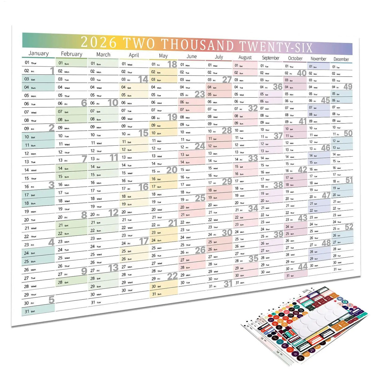 calendrier mural multicolore moderne stickers adhésifs planification mensuelle jour mois dates famille maisonécole