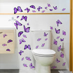 sticker mural decoratif papillon violet bleu effet aquarelle salle bain boheme adhesif nature