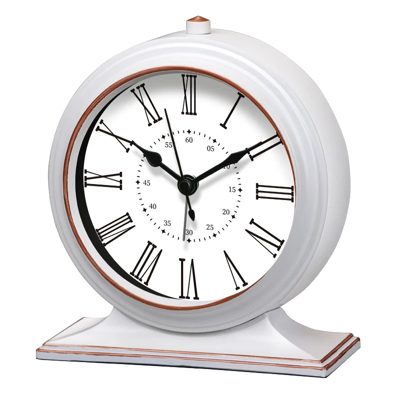 horloge table quartz aiguille classique noir blanc chiffres romains cadre bois opaque chambre salon