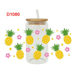 autocollants décoration diy fruits fleurs transparent tropical bouteille verre couvercle paille
