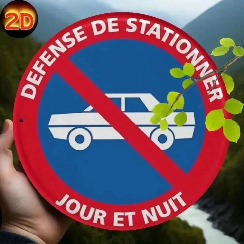 panneau signalisation interdiction stationner métal rond rouge blanc garage décoration murale extérieur voiture interdit