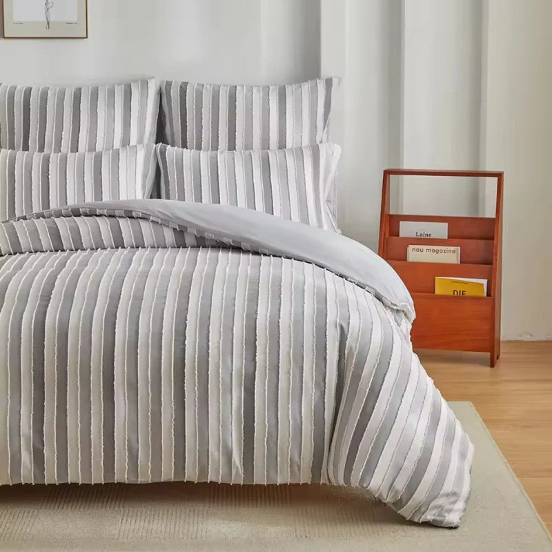 ensemble literie polyester rayures horizontales moderne beige bleu clair gris clair vert clair