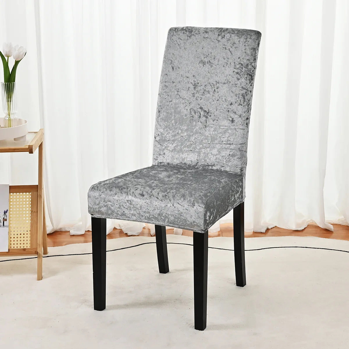 housses chaise velours moderne beige gris blanc élastiques amovibles extérieur fauteuil polyester spandex