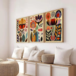affiches murales modernes impressions toile fleurs stylisées rectangle vertical combiné trois images sans cadre