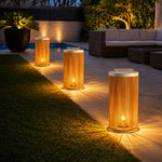 lampe solaire jardin moderne marron clair blanc rayures verticales étanche ip65 led allée patio