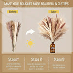 bouquet pampas séchés boho décoration intérieure beige crème marron clair fibres fines ruban vase