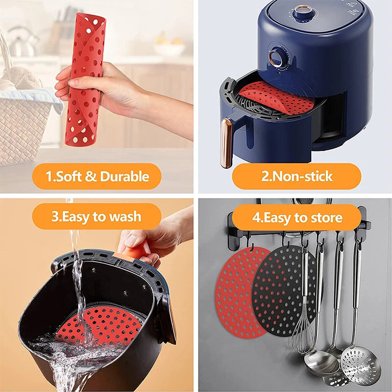 grilles cuisson friteuse air silicone antiadhésif rouge noir moderne cuisine vapeur