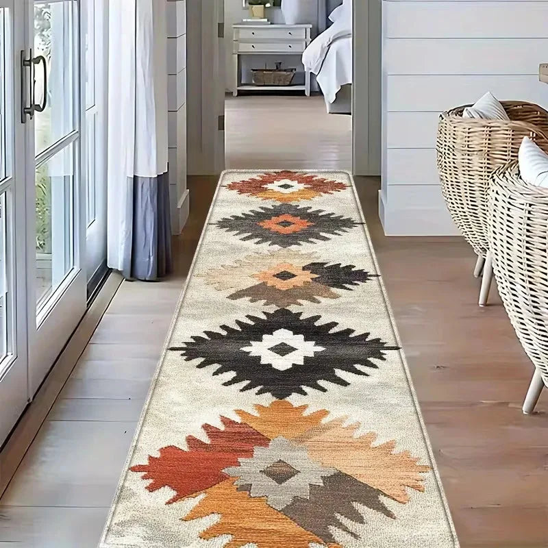 tapis bohème aztèque antidérapant intérieur extérieur beige marron orange gris noir moderne ethnique