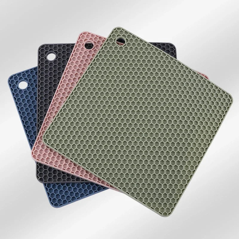 tapis silicone nid d'abeille rond carré antidérapant bleu rose gris vert moderne cuisine