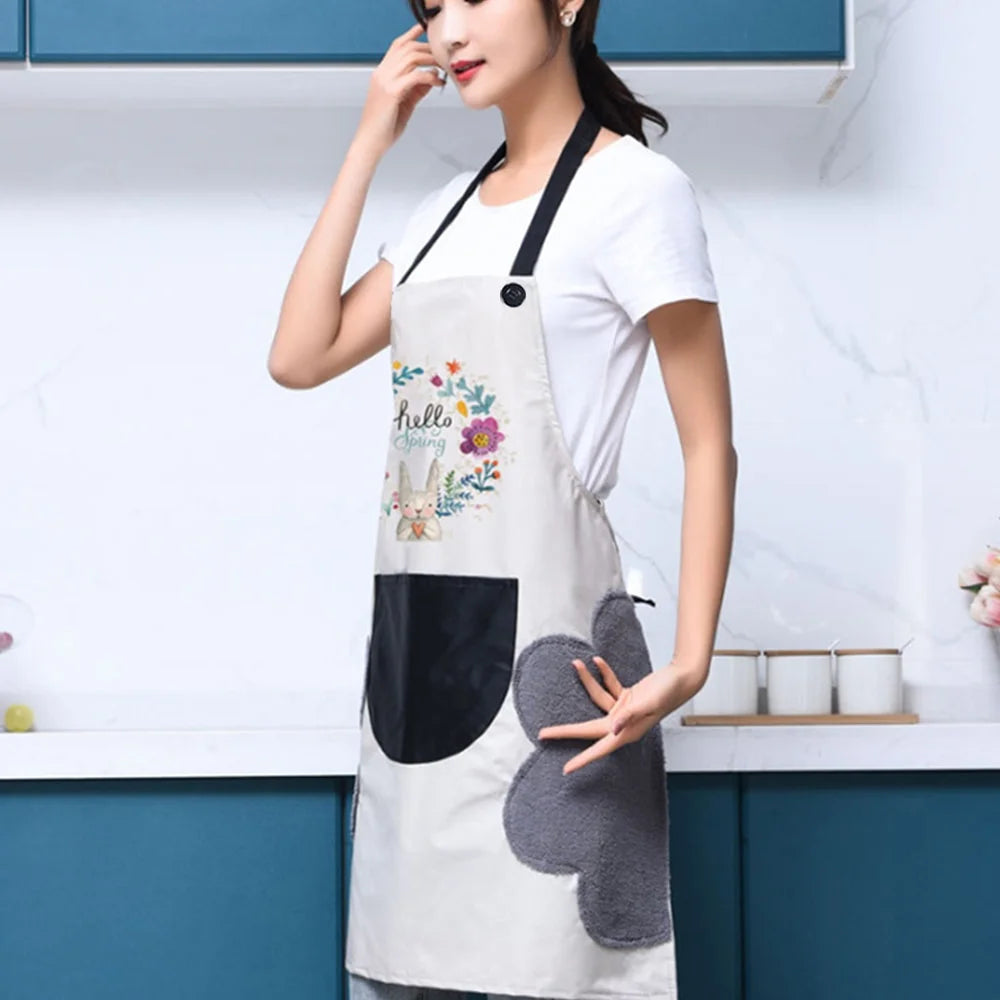 tablier cuisine femme floral hello spring poches serviette cœur décontracté