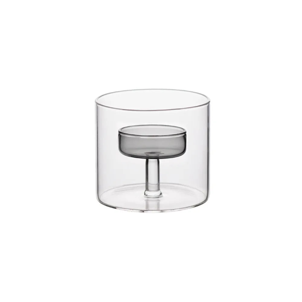bougeoir transparent moderne bougie parfumée pied central rose minimaliste
