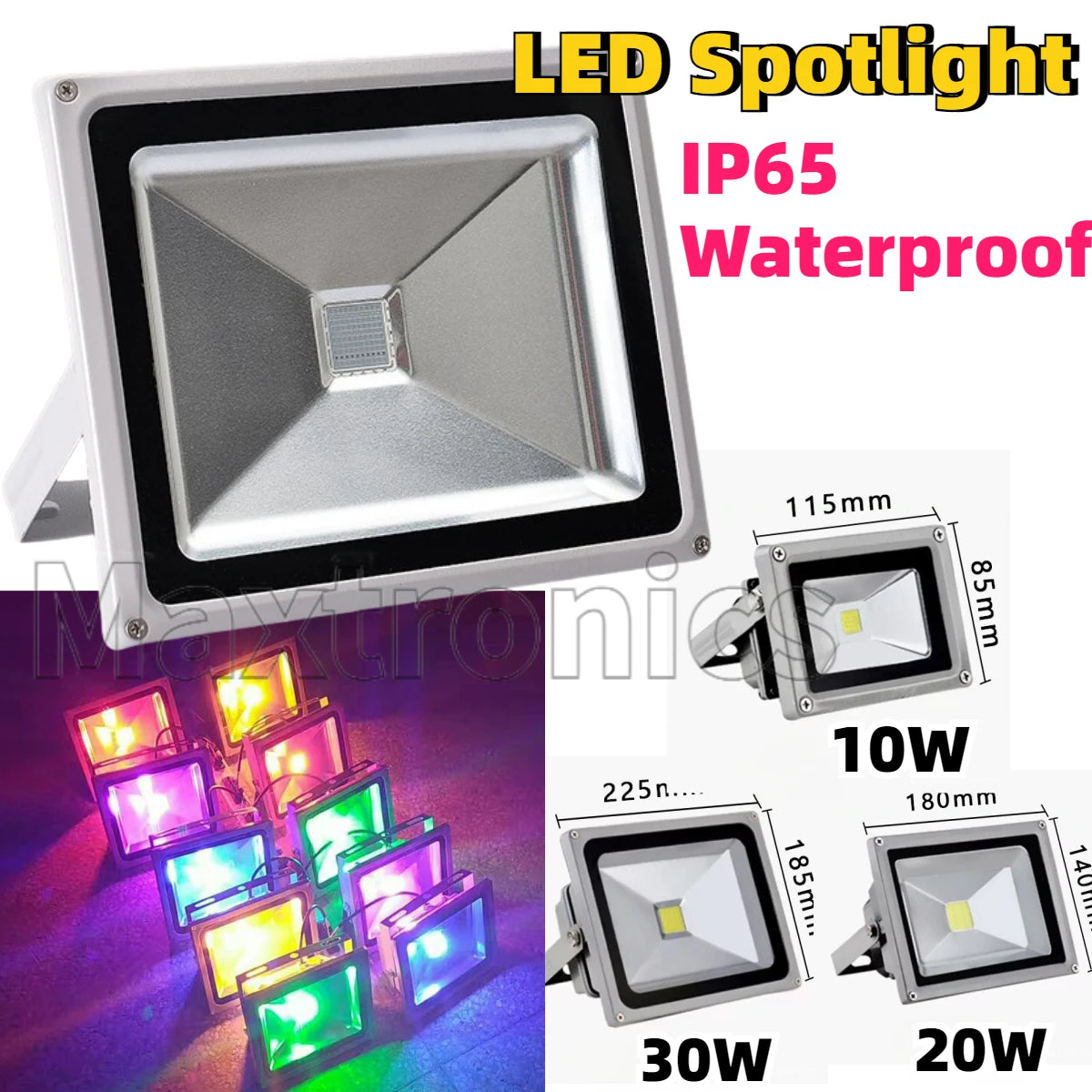 projecteur led argenté moderne 10w 20w 30w blanc chaud rgb étanche aluminium