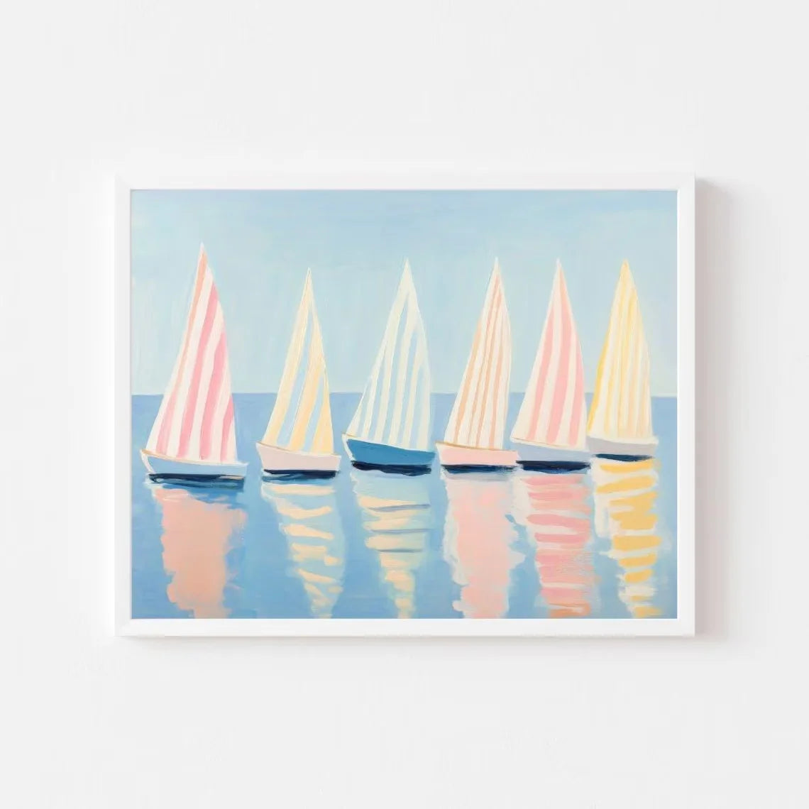 affiche moderne bateaux voiles rose bleu jaune rayures horizontales sans cadre 40x60cm