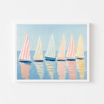 affiche moderne bateaux voiles rose bleu jaune rayures horizontales sans cadre 40x60cm