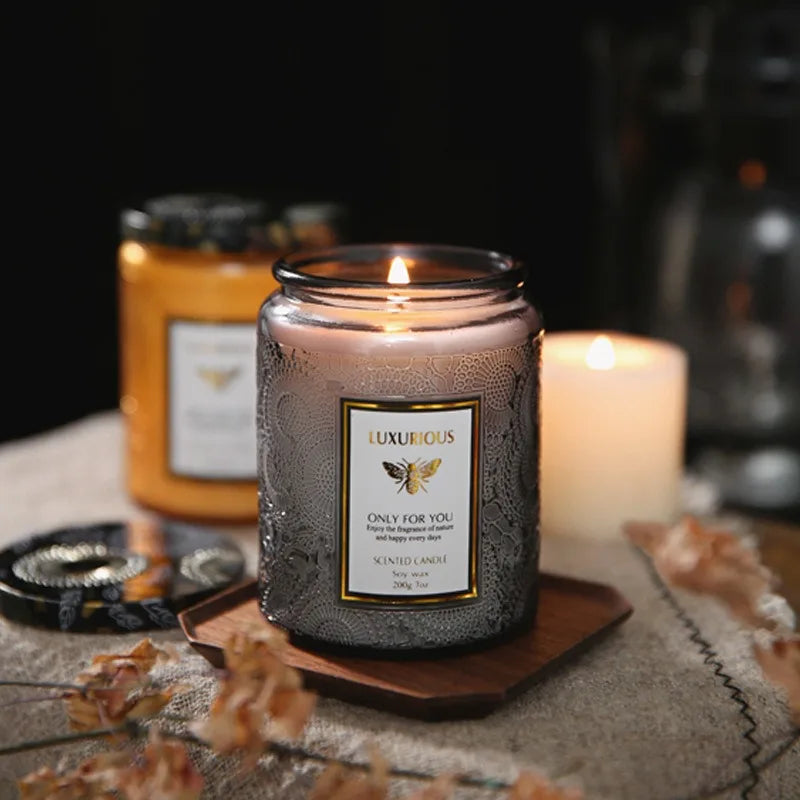 bougies parfumées soja aromathérapie gris métallisé dentelle élégantes decoration maison sérénité Baltic Amber Misty