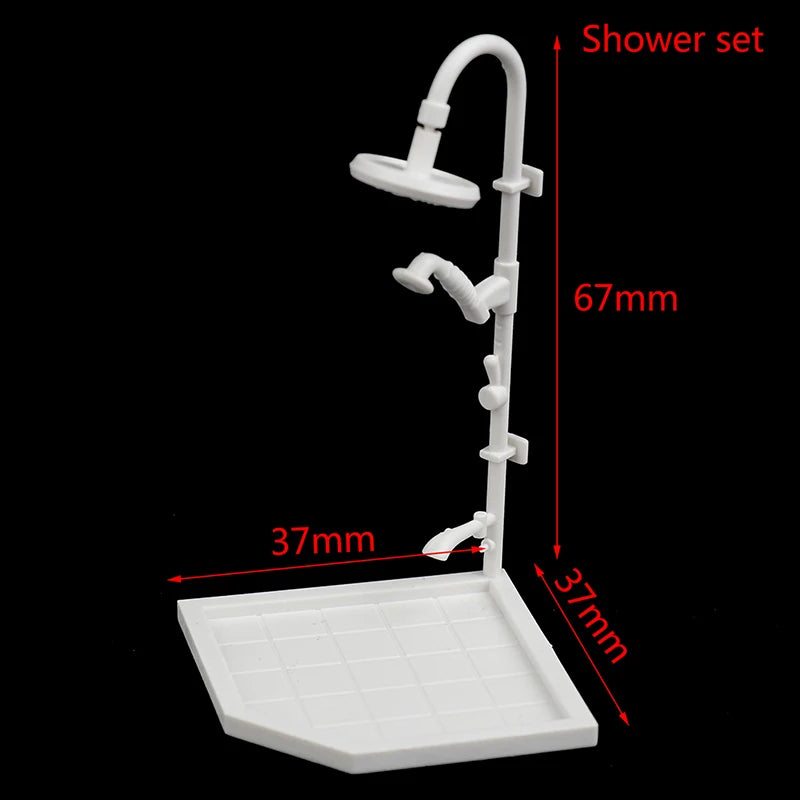 accessoires deco maison poupée ensemble salle bain douche baignoire evier wc resine blanc moderne