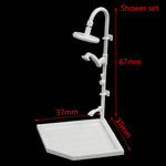 accessoires deco maison poupée ensemble salle bain douche baignoire evier wc resine blanc moderne