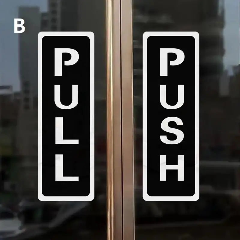 panneau porte push pull or blanc adhésif moderne classique lettres icones humaines echangement magasin