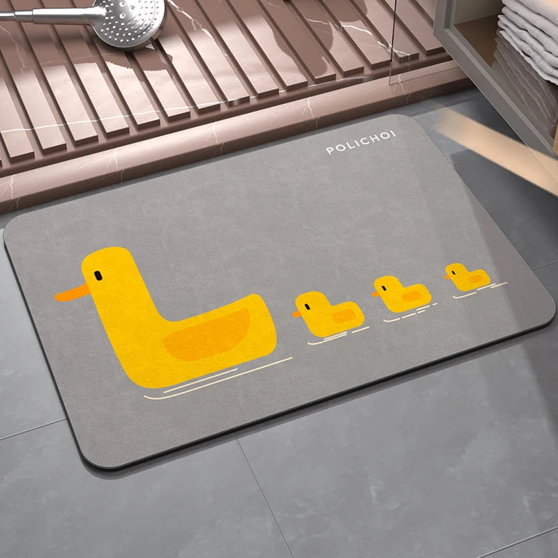 tapis bain animaux canards gris jaune beige diatom respectueux environnement opacité simple coloré 40x60