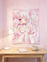 tapisserie anime fille rose polka dots motifs accessoires chambre ado decoration murale dessin animé