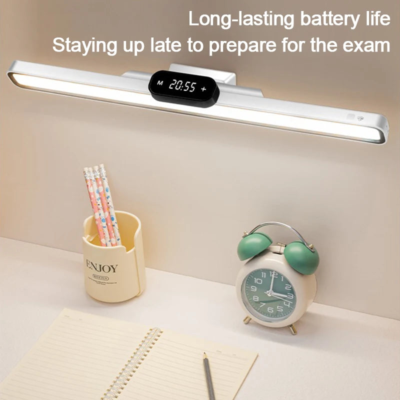 lampe led rechargeable moderne blanc affichage heure télécommande protection yeux minimaliste