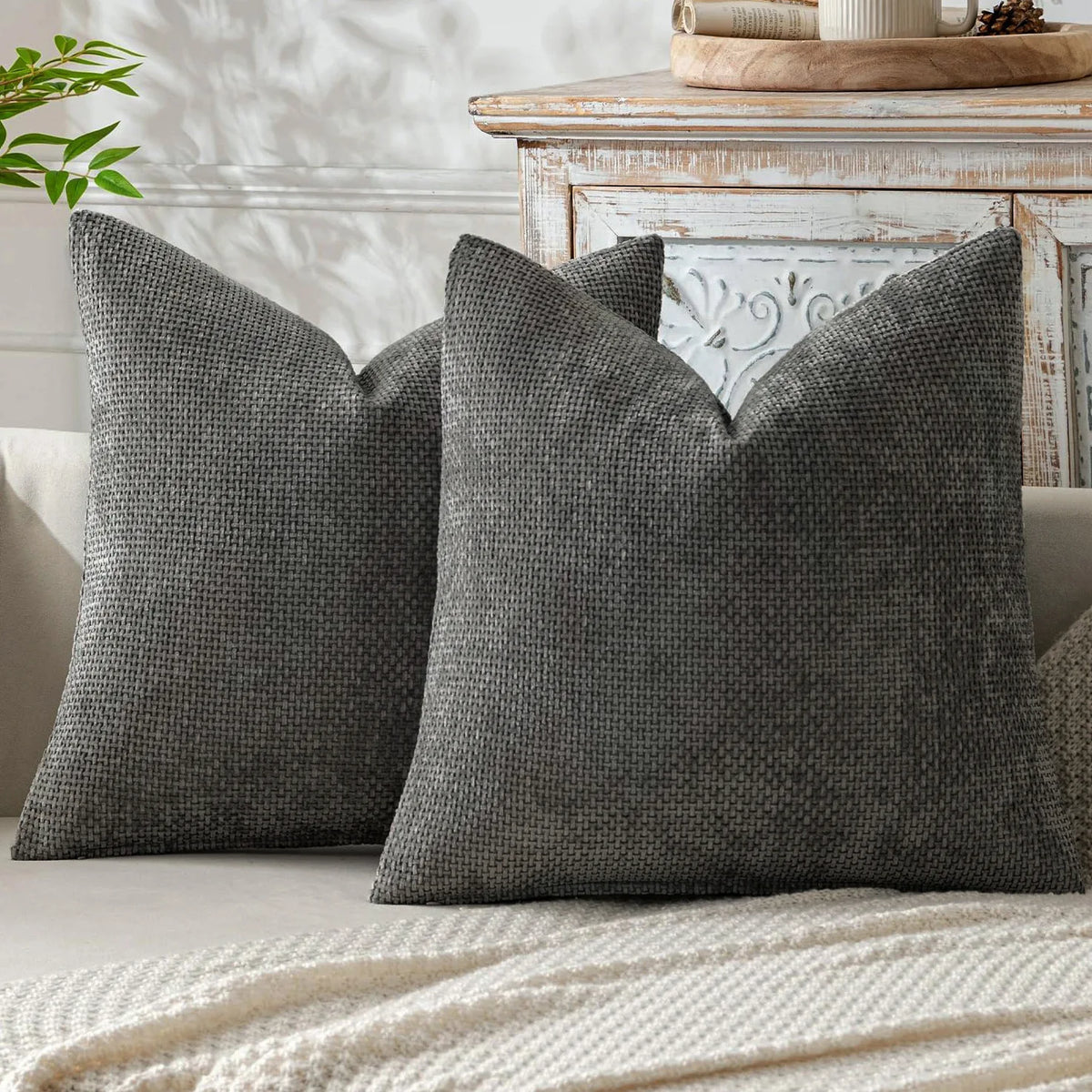 housse coussin carré bleu marine chenille polyester moderne zip blanc