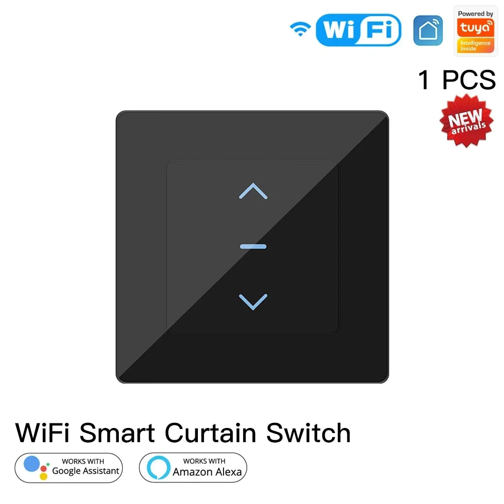 interrupteur intelligent wifi rideau motorisé store enrouleur application tuya smart alexa google minimaliste noir