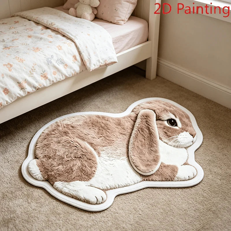 tapis forme lapin moderne doux marron clair blanc antidérapant salon chambre