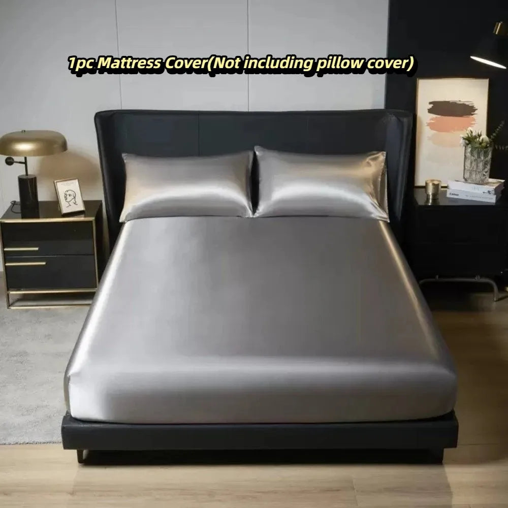 housse lit satinée gris clair moderne ajustement matelas 90x200cm coton polyester