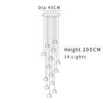 suspension lumineuse moderne transparente cristal ampoules led 200cm haute luminosité