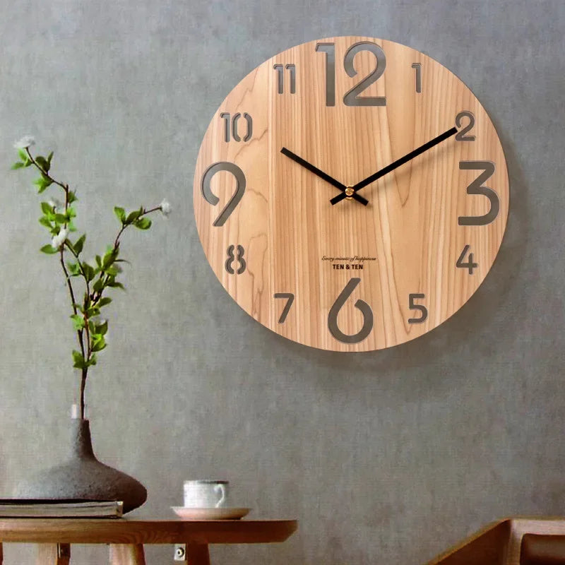 horloge murale moderne bois grainé aiguille quartz 30cm salon décoration minimaliste