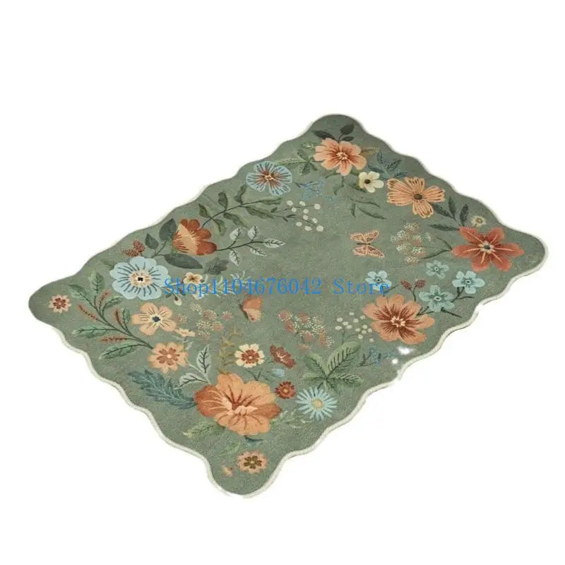 tapis decoratifs motifs floraux impermeables moderne lavables machine beige vert olive noir orange bleuclair