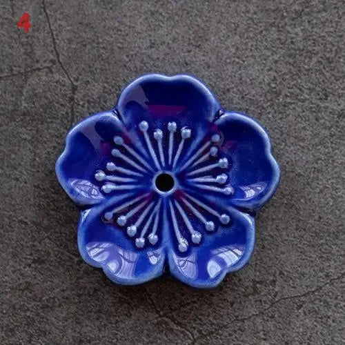 porte bâtonnets encens fleurs stylisées céramique artisanal rose bleu vert blanc jaune pâle marine
