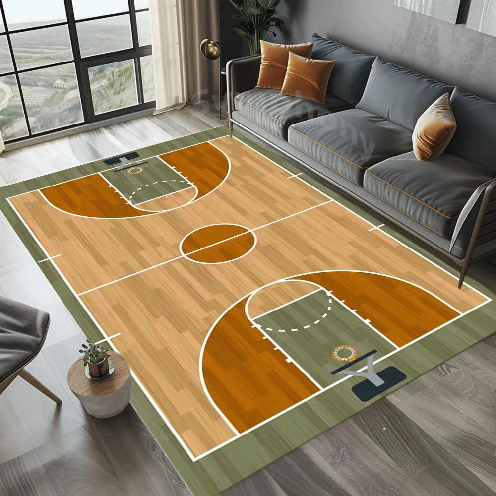 tapis moderne basket ball rouge blanc vert noir polypropylène polyester adhésif salon chambre salle