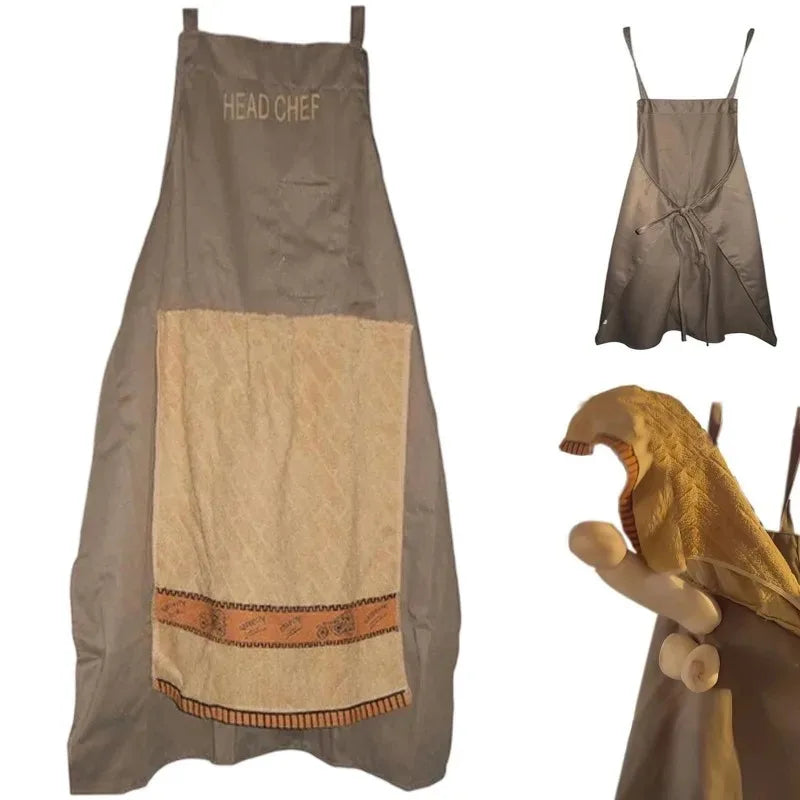 tablier cuisine marron clair poche surprise bordure décorative élastiques classique humoristique