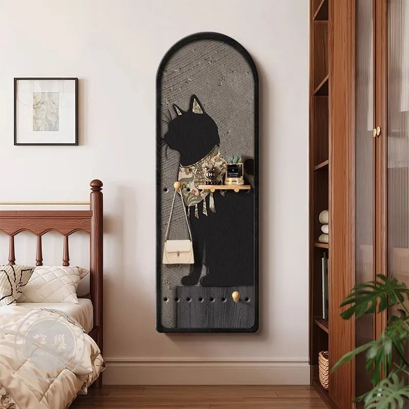 porte clés mural moderne imprimé chats texture bois noir sac main plante bijoux