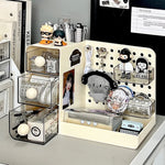boîte rangement multifonction beige points noirs moderne imperméable plastique transparent figurine sac stylo marqueur
