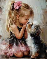 toile peinte petite fille chien pinceaux peintures artistique decoration maison craft fournitures