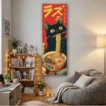 affiche murale vintage chat noir nouilles rouge jaune pop art 150cm 40cm