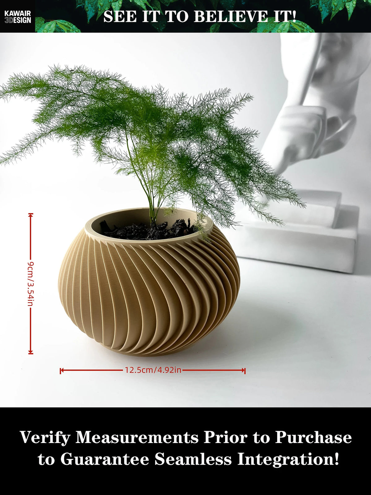 cache pot moderne rayures verticales couleur beige biodégradable pla durable écologiqueintérieur