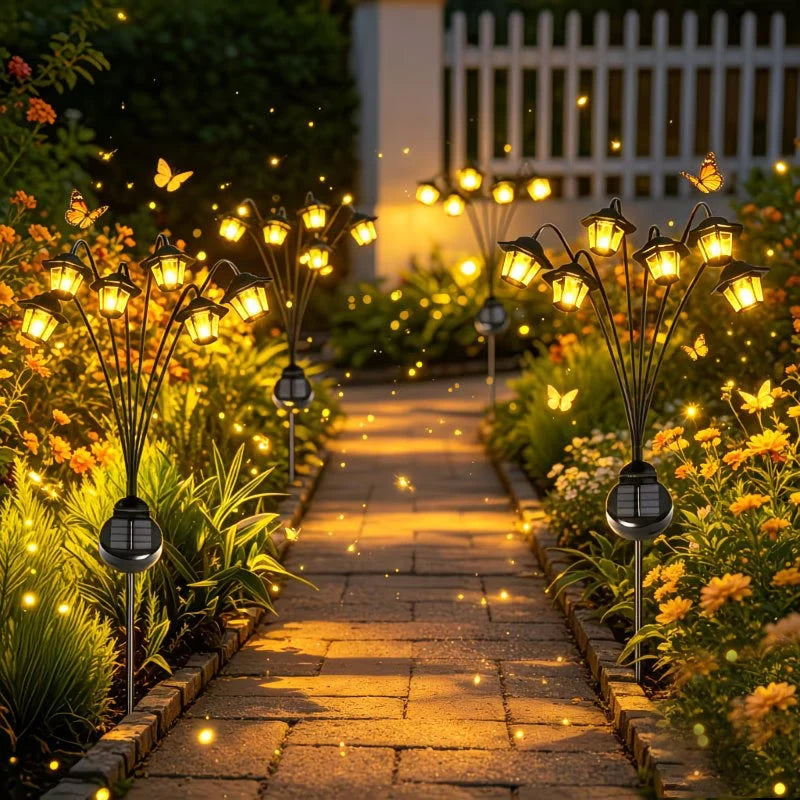 lampe solaire moderne noire piquet led lumière chaude extérieure jardin allée chemin translucent ip65
