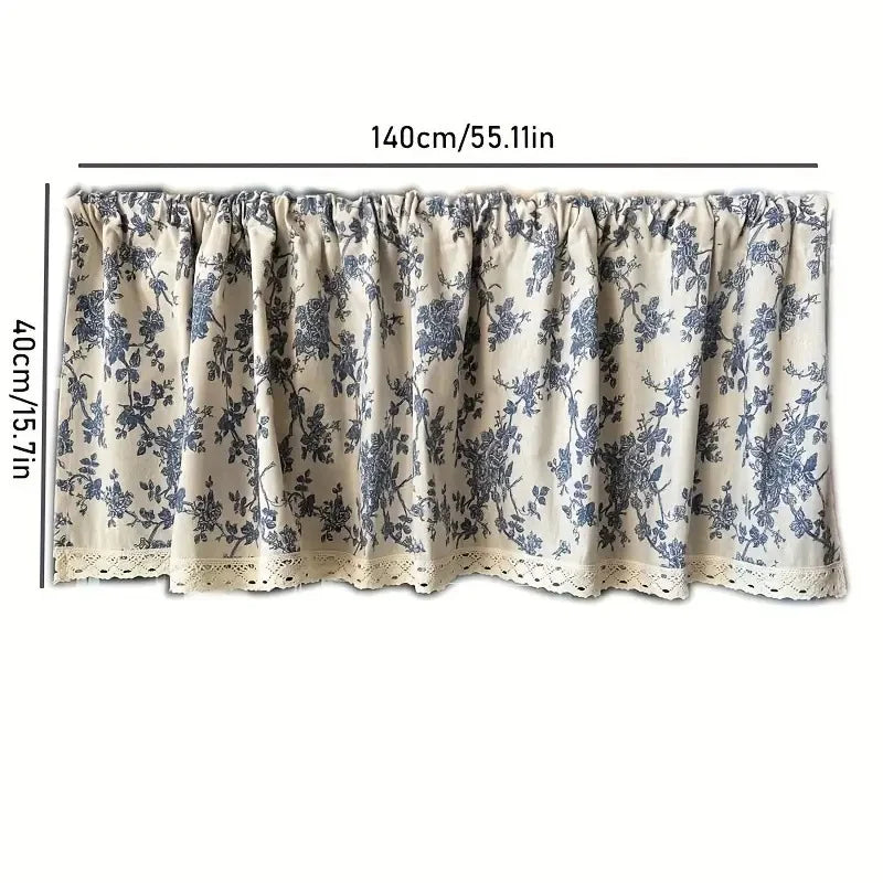 rideau fleuri vintage polyester beige bleu salon chambre
