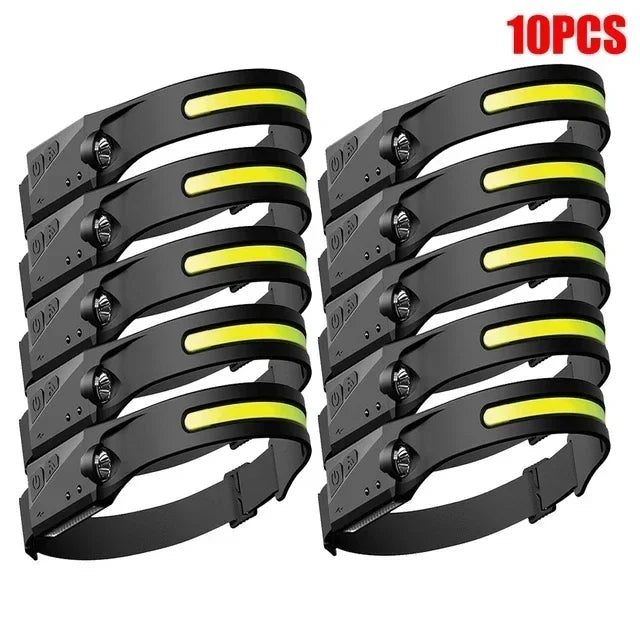 lampe frontale rechargeable led noire jaune mode nuit camping pêche extérieur USB cable sortie